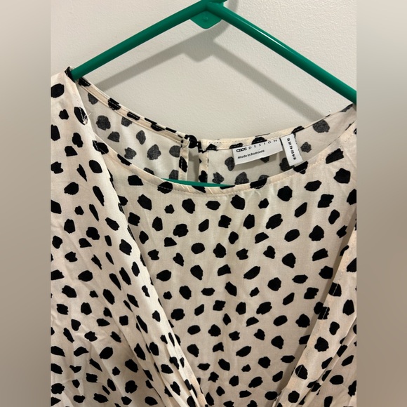 NWT ASOS Cream and Black Polka Dot Long Sleeve Dress Tie in Front - Picture 5 of 11